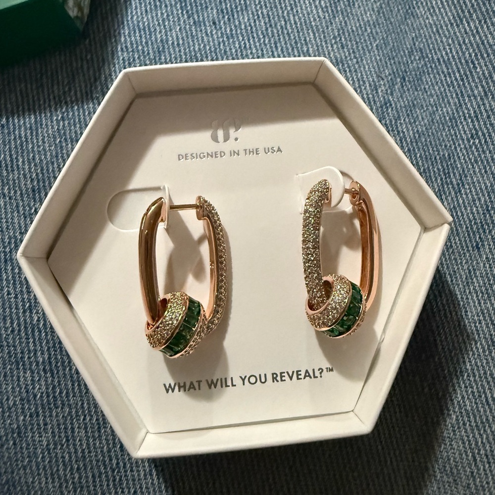 Gold and Green Geometric Earrings with Modern Design